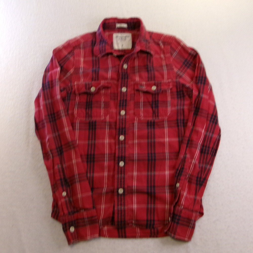 Abercrombie & Fitch Mens S Button‎ Down Shirt Red Plaid Muscle Fit 100% Cotton